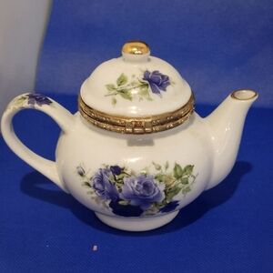 Formalities Teapot Blue Floral Trinket Box